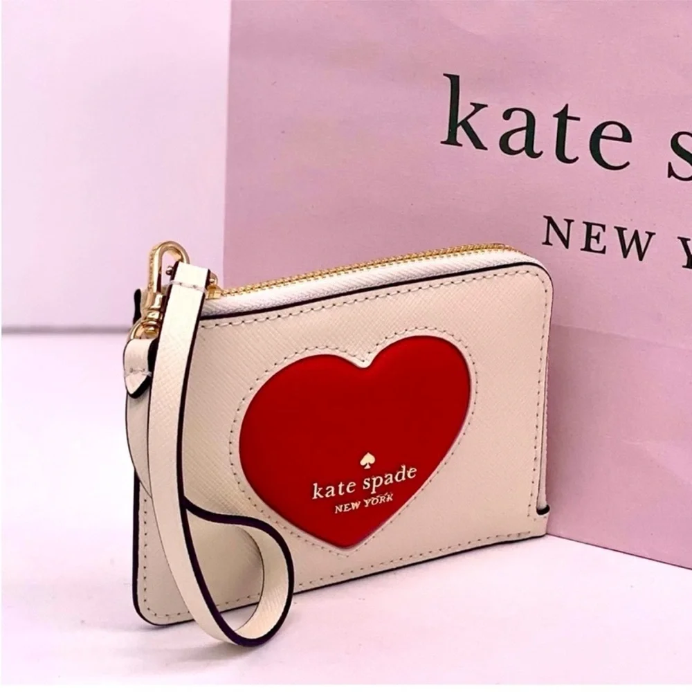 Kate Spade Cream and Red Heart Wristlet Wallet